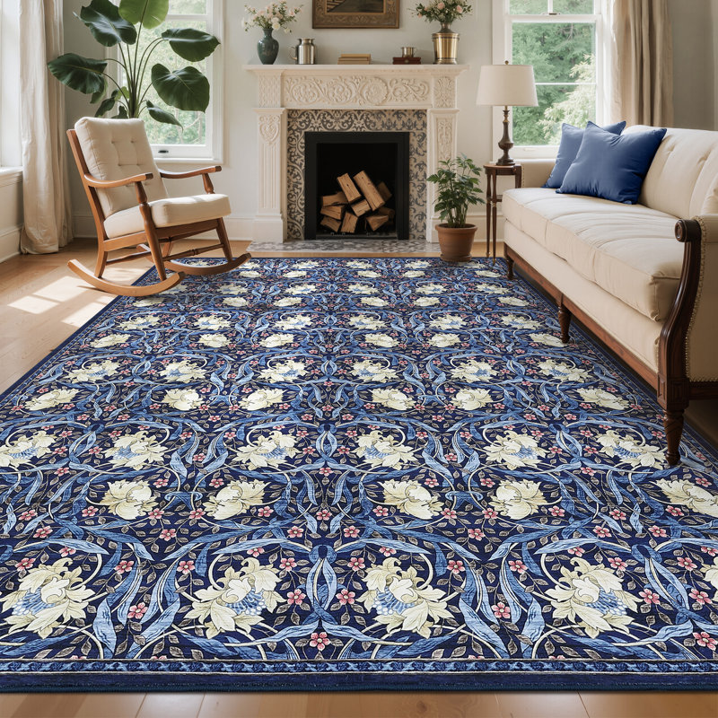 Machine Washable Area Rugs Vintage Floral Rug for Living Room Stain Resistant Foldable Lightweight Non Slip Carpetfor Bedroom Office