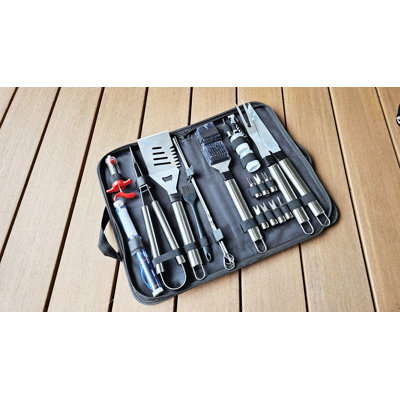 24-Piece Stainless Steel BBQ Grill Tool Set with Carrying Bag – Dishwasher Safe, Portable Grilling Accessories for Outdoor Camping, Backyard & Picnics