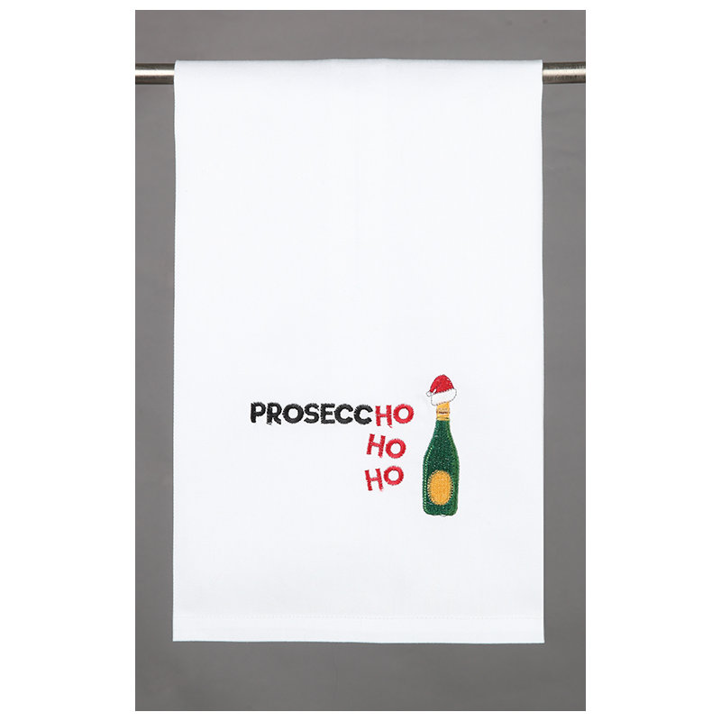 Holiday Cotton Embroidered Tea Towels, PROSECC HO HO HO