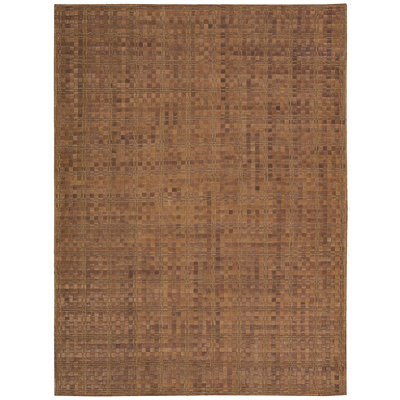 Equestrian Leather Geometric Area Rug in Saddle