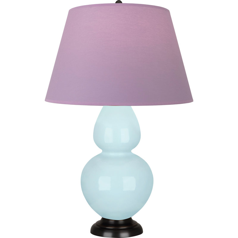 Lampe de table double gourde en céramique, Bleu bébé verni / bronze, Lavande / prune, Bronze