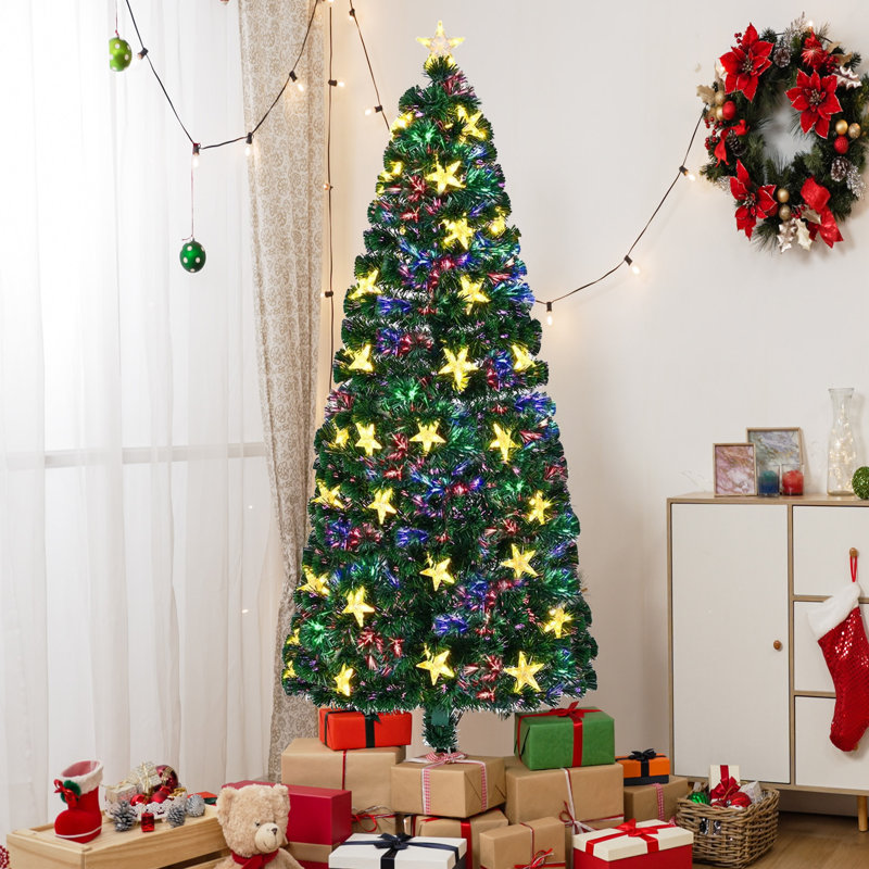 Arbre de Noël artificiel 6 pi avec étoiles et lumières à fibre optique, 6'