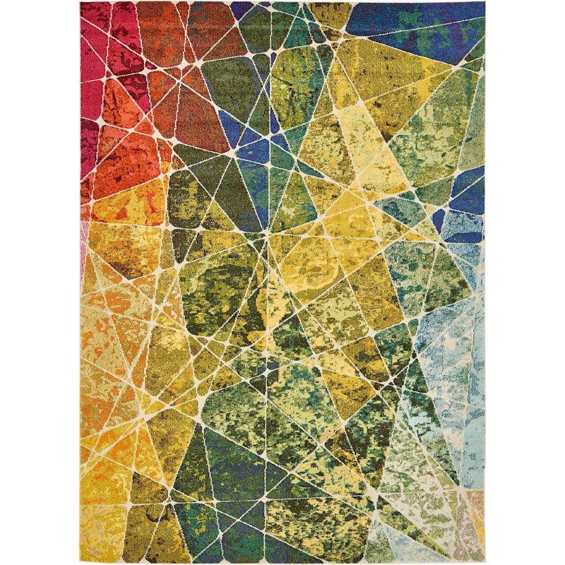 Tapis jaune / bleu / rouge Burtrum, Rectangle 8 pi x 11 pi