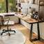 Bureau rectangulaire brun et noir en bois massif et fer-549933984-549933986
