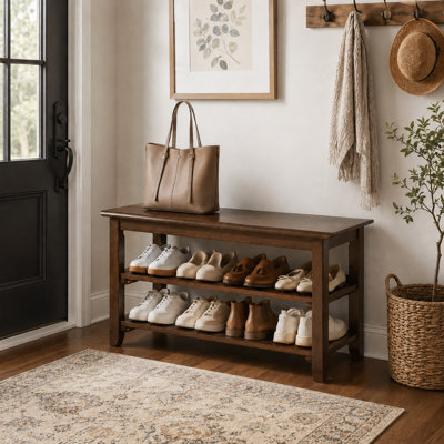 3-Tier Solid Wood Storage Shoe Bench,Shoe Rack