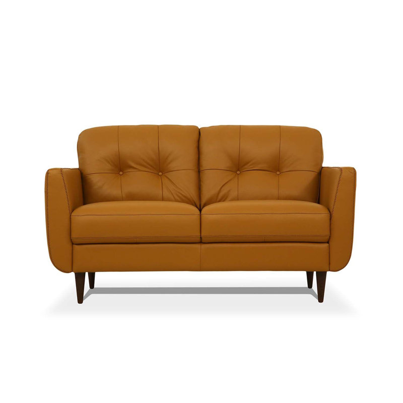 Causeuse en cuir avec capitonnage à boutons, Similicuir brun clair