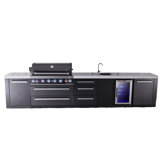Mont Alpi Mai805-bssbevdr 6-burner 157" Premium Black Stainless Steel Outdoor Kitchen Island Gas Bbq Grill + Beverage Center Sink & Faucet + Refrigerator + Storage Drawer & Cabinets + Rotisserie Kit