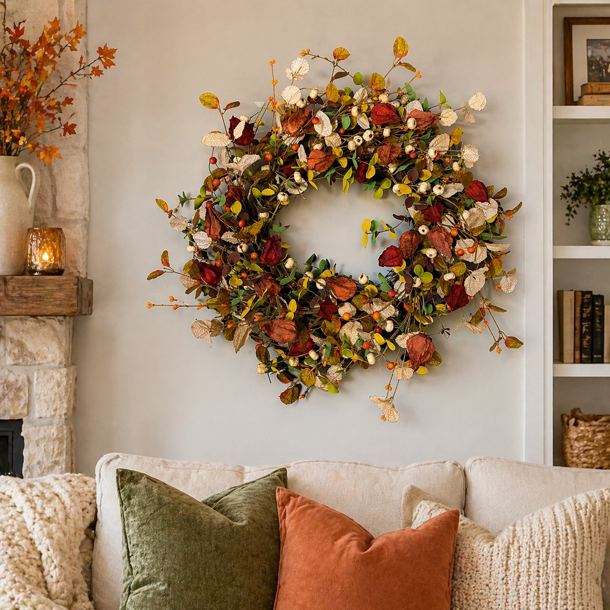 22" Handcrafted Foliage, Berry Thanksgiving Wreath