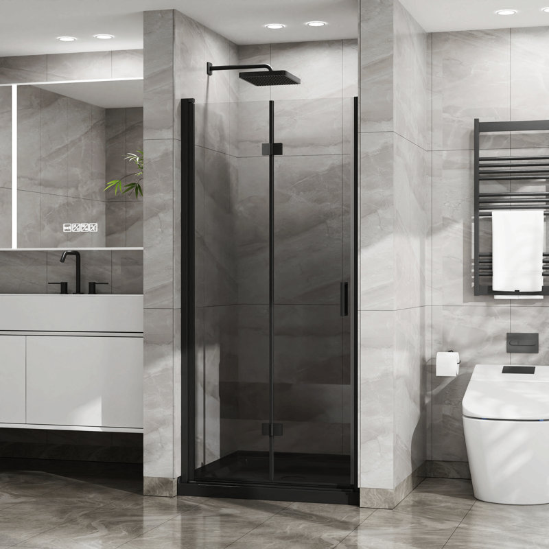 Porte de douche pivotante 34 po x 72 po, porte de douche en verre trempé épais de 1/4 po, conception semi-sans cadre