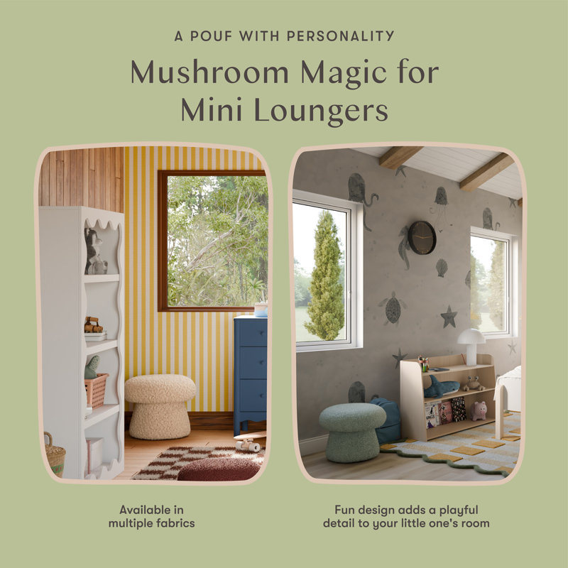Mini Mushroom Pouf, Sage Teddy Loop