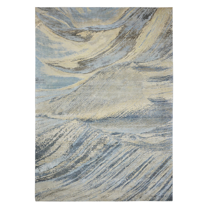Hand Knotted Abstract Area Rug, Rectangle 10' x 14'