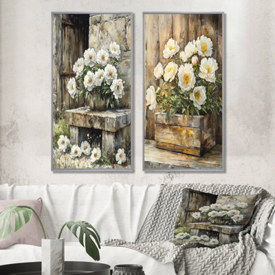 Pivoines par l'abreuvoir III - Art mural floral 2 pièces