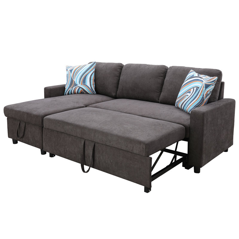 Upholstered L-Shaped Sectional Reversible, Dark Brown Microfiber