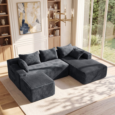 95" Gray Boneless L and U Shaped Cloud Sectional Sofa