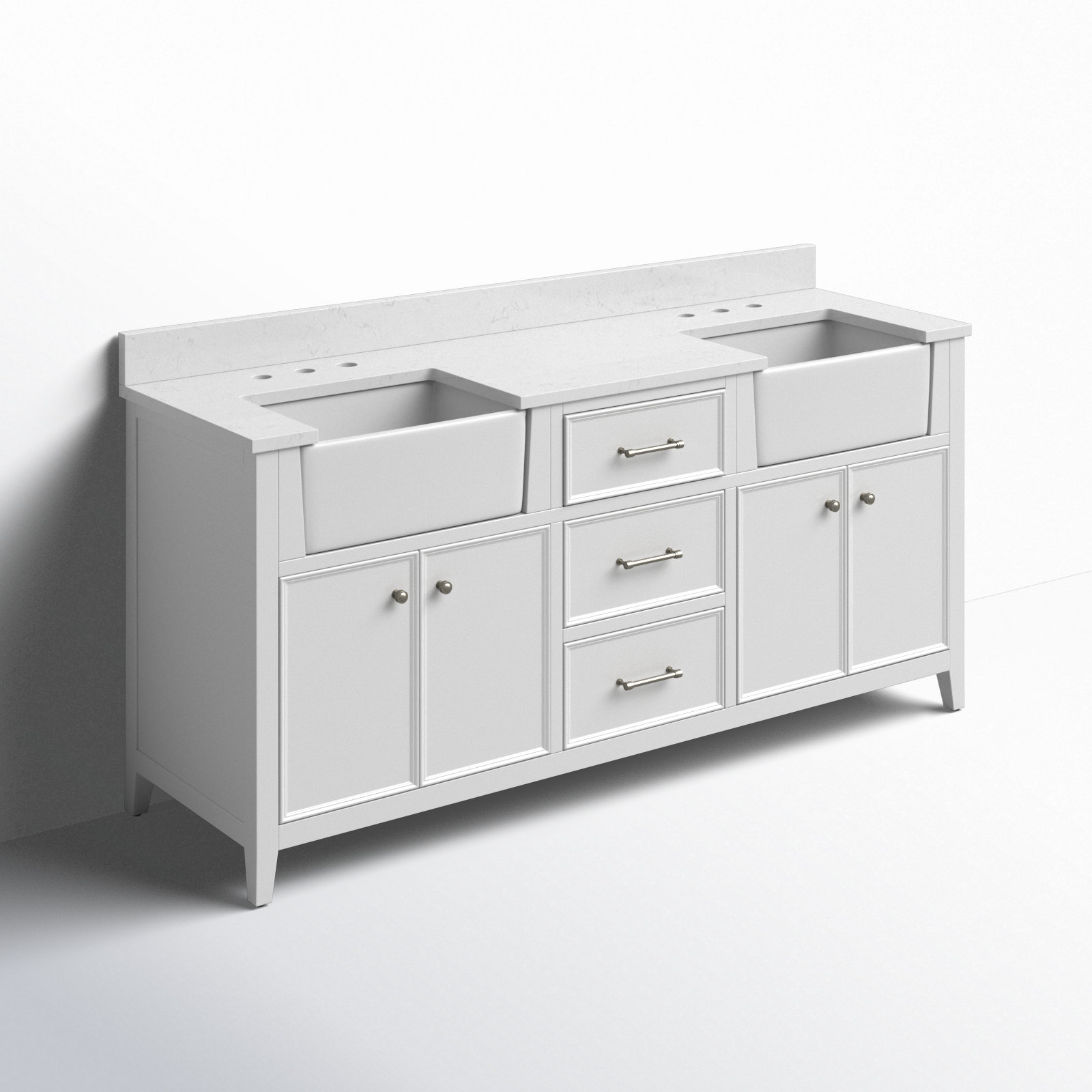 Aisa 72" Double Bathroom Vanity, White/Brushed Nickel