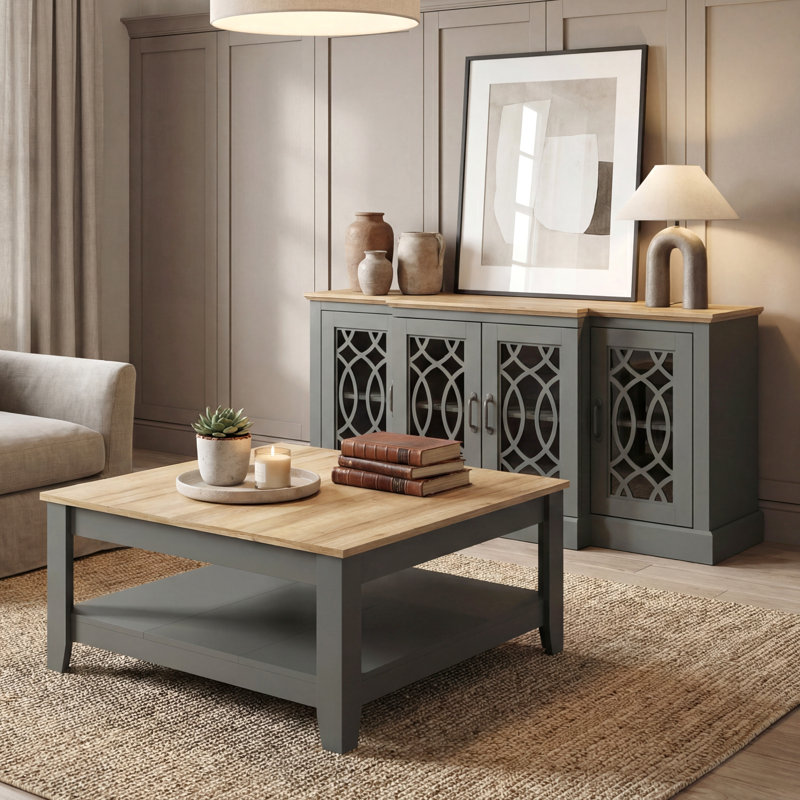 Weddel Basilico 2 Piece Modern Sideboard And Coffee Table Set, Kale Green, Reviera Eichi