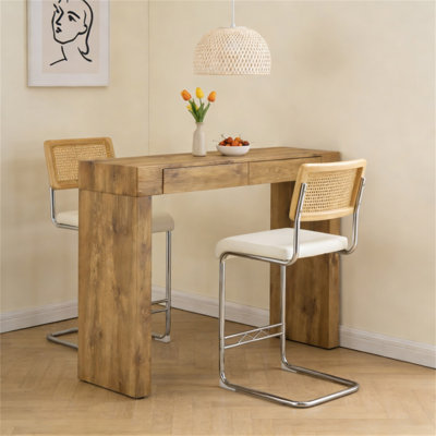 Ensemble de 2 pièces de chaise de bar en cuir PU, jumelé à une table de bar à grain de bois, avec fonction de rangement, convient aux restaurants et aux cafés