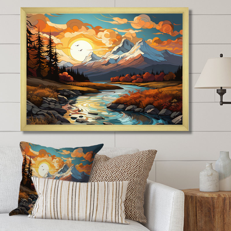 " Landscape Vangogh Mountain Serenity III ", Cadre doré à une seule photo, H 34 po x l 44 po x P 1,5 po