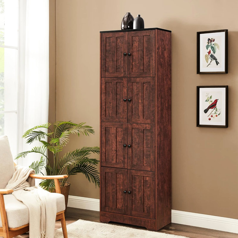 Armoire de rangement en noyer avec 8 portes et 4 tablettes - Organisez votre collection multimédia 4 portes et 8 portes au sous-sol