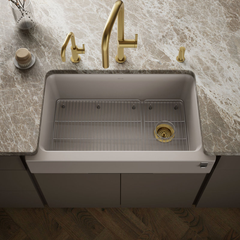 Cairn Undermount Single-Bowl Farmhouse Kitchen Sink, Matte Taupe