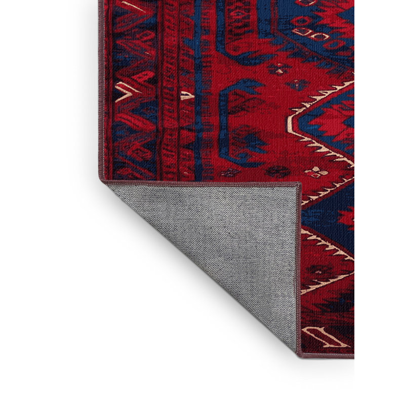 Tapis rouge turc lavable à la machine, Rond 3 pi