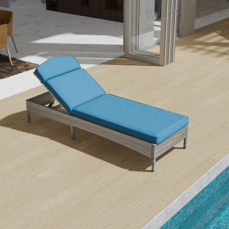Arshpreet Outdoor Wicker Chaise Lounge , Cushion Included, Lake Blue