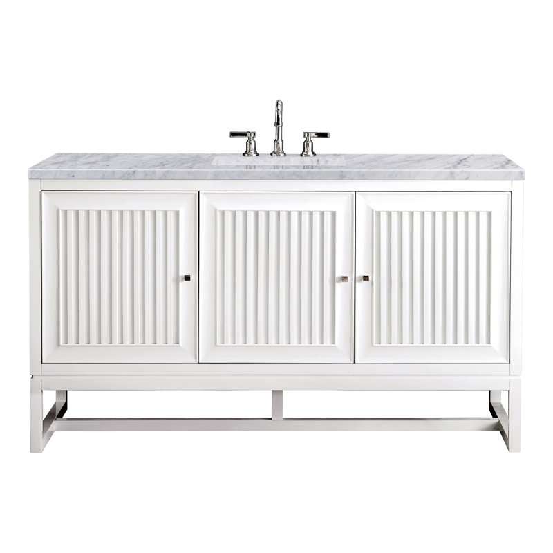 Athens 60'' W Single Vanity, Carrara White, Glossy White, 8" Widespread