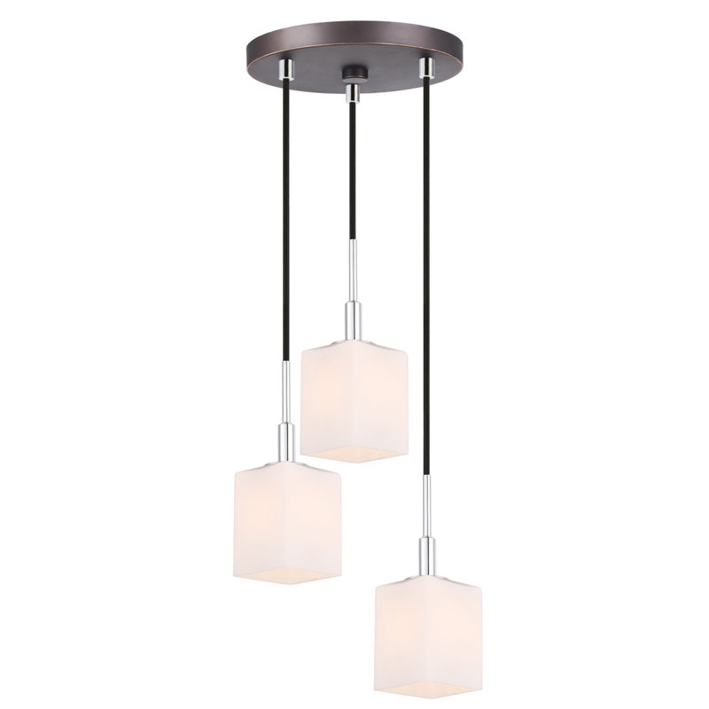 Suspension rectangulaire 3 lumières grappe Thiede, Halogène, Chrome / Bronze