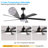 65 Inch Black Ceiling Fan with Light, 5-Blade Dimmable LED Ceiling Fan with Remote Control, Modern Quiet Design for Living Room and Bedroom (Silent/6-Speed/Reversible/DC Motor)