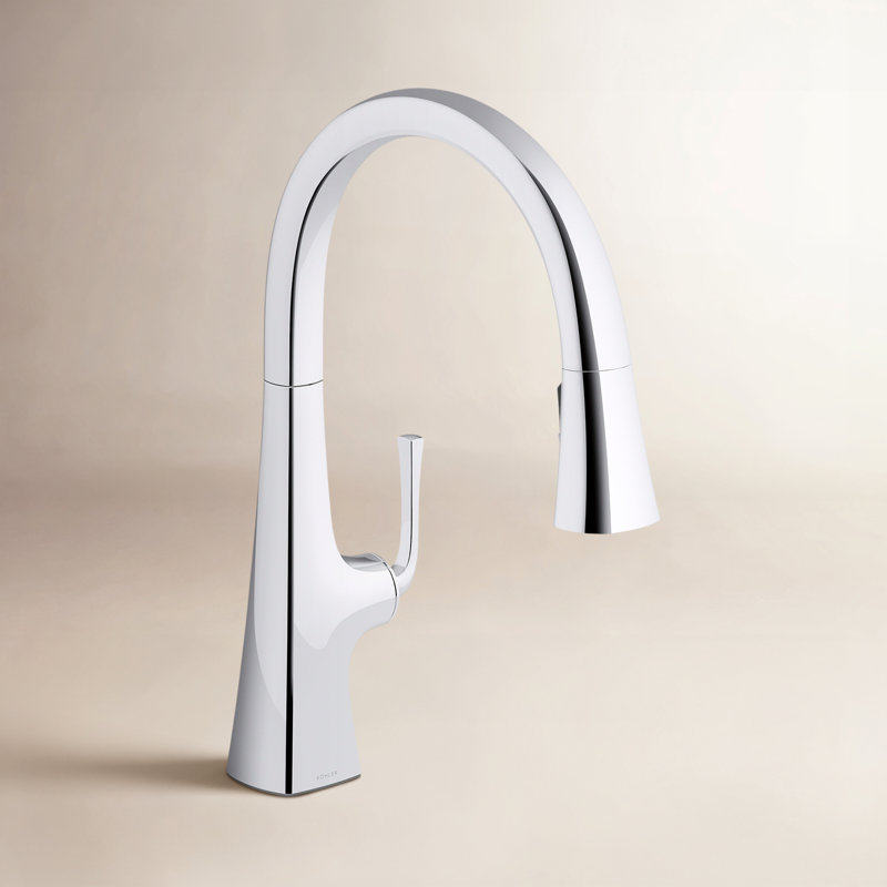 Robinet de cuisine escamotable à poignée simple avec douchette à trois fonctions Graze, Chrome poli