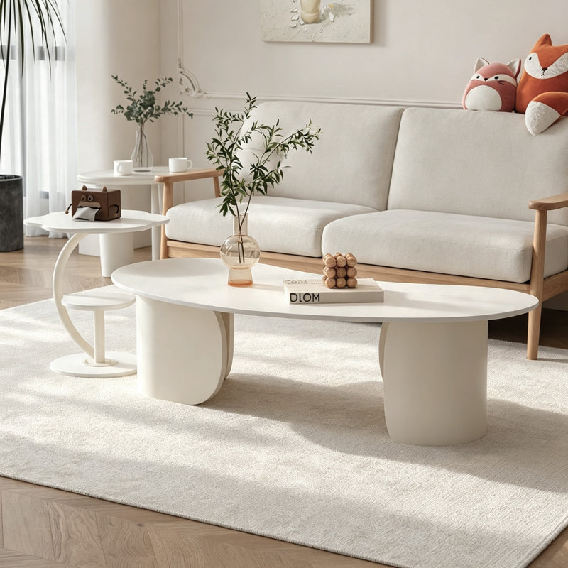 Hassell, H 15,74 po x l 51,18 po x P 27,55 po, Blanc/Crème, Couleur unie