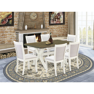 Ensemble de table de salle à manger moderne 7 pièces Dwann - une table en bois avec 6 chaises - fini lin brossé blanc