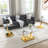 3-Piece Coffee Table Set, Modern Clear Tempered Glass Top, Mirrored Curved Stainless-Steel Bases, Coffee Table And 2 Side Tables-117220410
