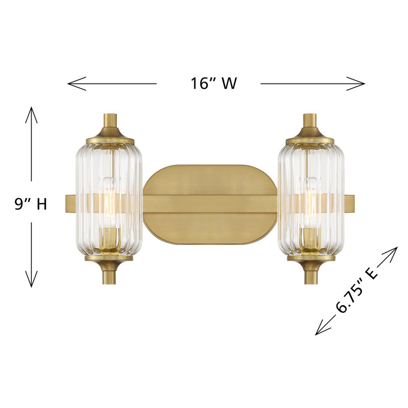 Nunley 2-Light Bathroom Vanity Light in Brass, Brass, 9" H x 16" W x 3.5" D, 2 Lights