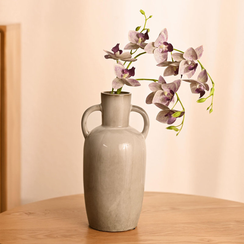 Vase cylindrique en céramique beige avec glacis réactif, 10,8 po de hauteur, décor rustique moderne, étanche, idéal pour les fleurs fraîches, les centres de table, les cadeaux pour la maison et les mariages