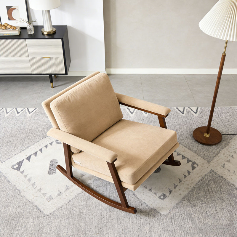 Chaise d'appoint moderne, chaise berçante avec structure en bois, Kaki
