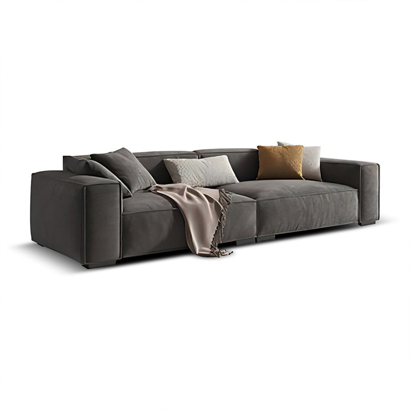 Canapé modulaire gris en cuir véritable, Gris