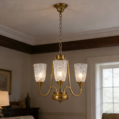 3-light Brushed Brass Chandelier Crystal Glass Chandelier Vintage Chandelier