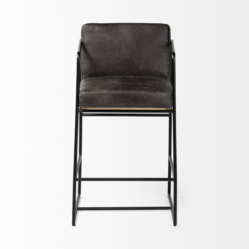 Tabouret de bar et de comptoir en cuir véritable Sidney, Gris foncé