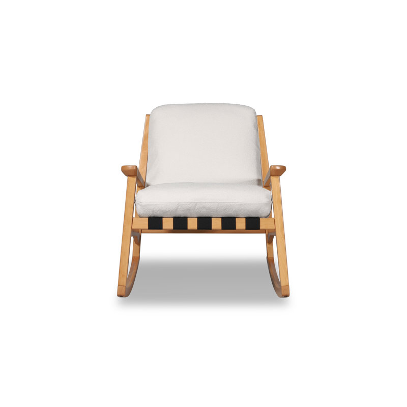Chaise berçante Mid Century, Bouclé performance blanc cassé, Beechwood