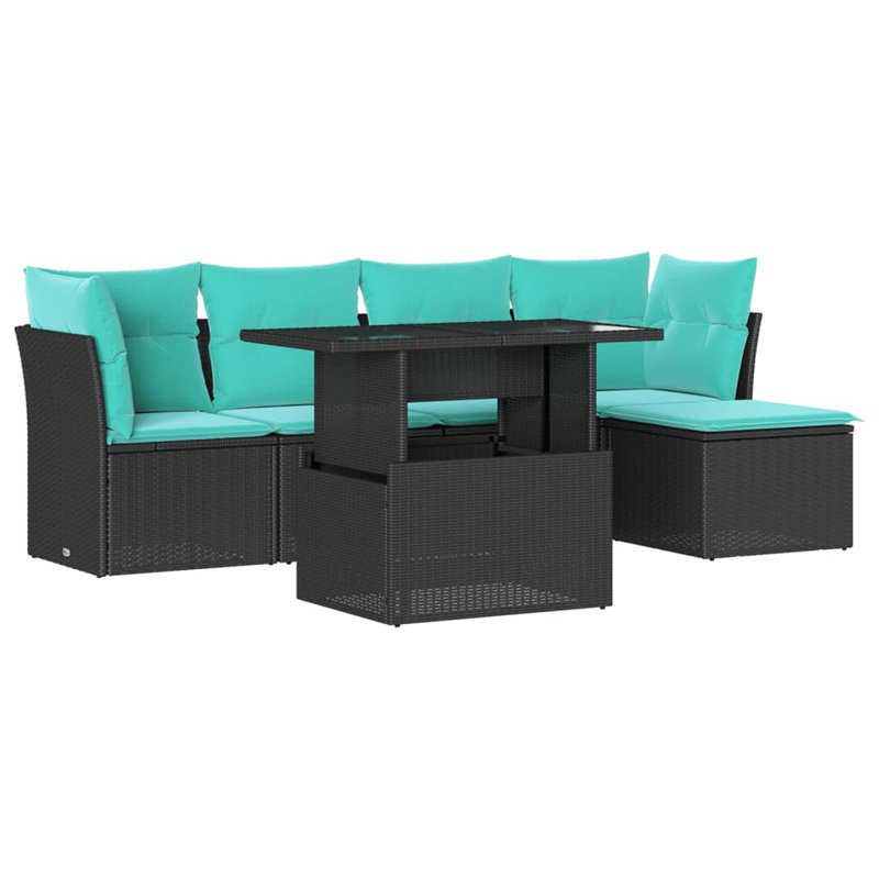 6 Piece Patio Sofa Set With Cushions Poly Rattan, Light Blue, Black