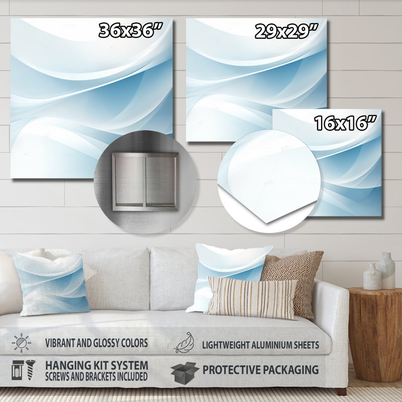 Blue And White Abstract Fractal Fusion IV - Fractal Metal Wall Art Print, 29" H x 29" W