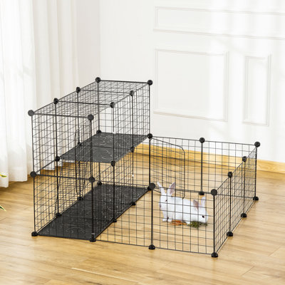 PawHut Pet Playpen with Door 24 Panels with Mallet 105 x 105 x 70 CM Black