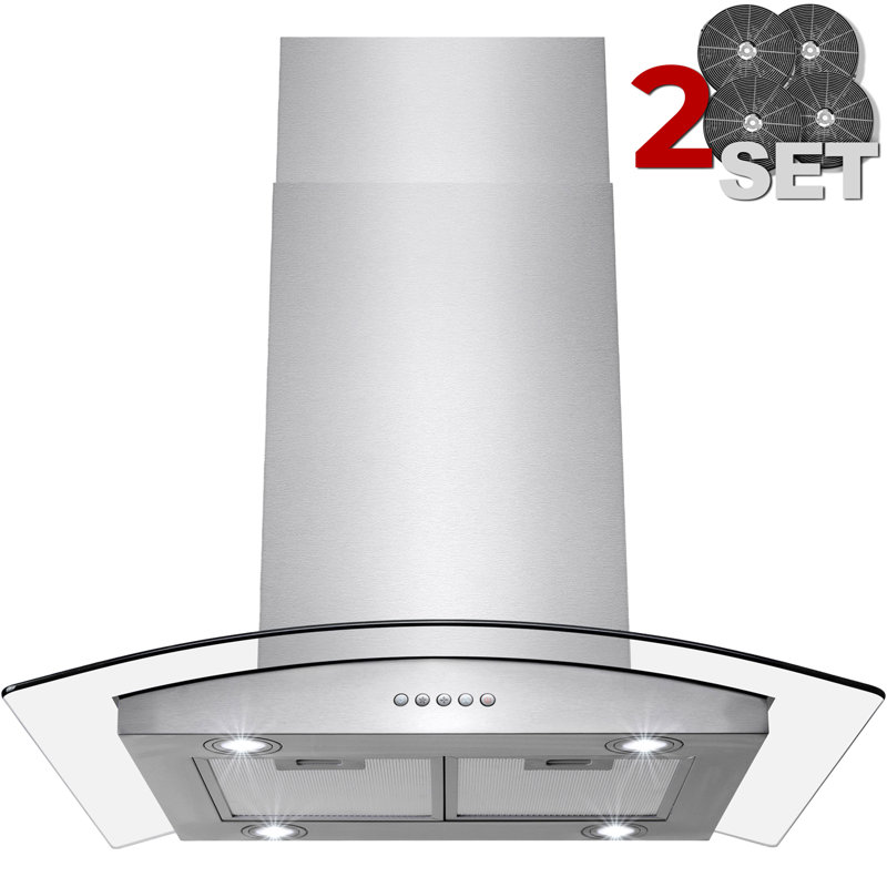 30-Inch Stainless Steel Convertible Island Range Hood with Charcoal Filters