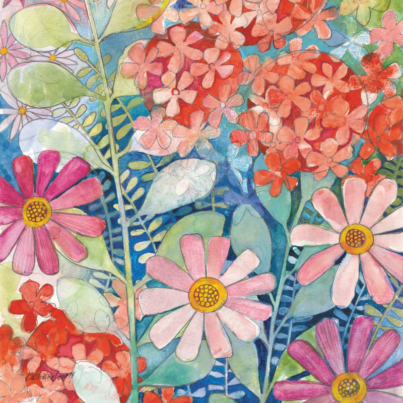 «Summer Profusion III» par Kathrine Lovell, impression sur toile tendue, H 30 po x l 30 po, Papier avec cadre unique doré