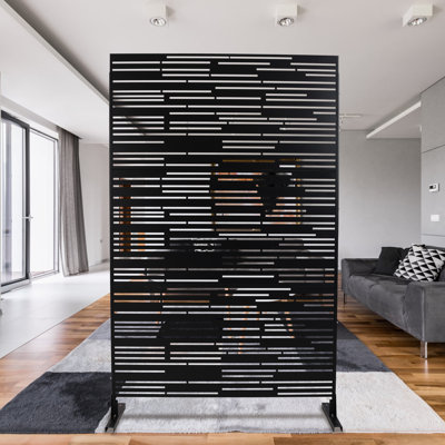 Metal Privacy Fence Panels 76" H - Outdoor & Indoor Solution Black Partition For Patio, Balcony Use