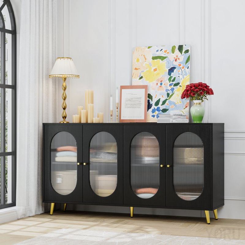 Buffet Modern Accent, portes en acrylique, autoportant - noir