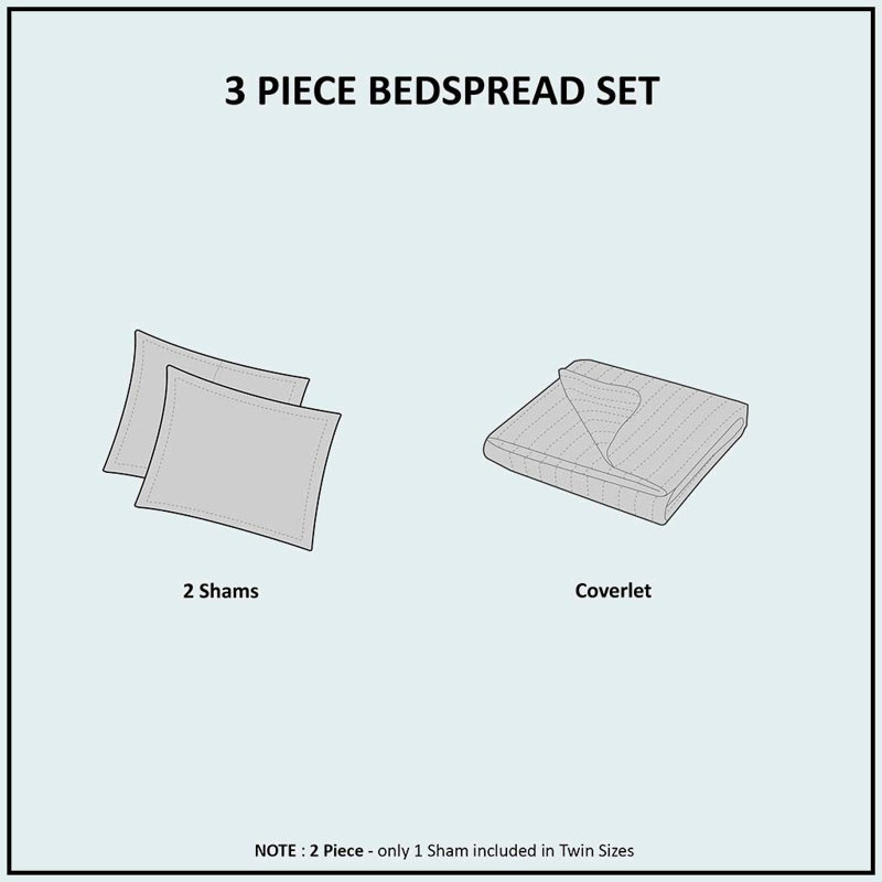 3 Piece Split Corner Pleated Quilted Bedspread, Khaki, King Bedspread + 2 Standard Pillow Shams