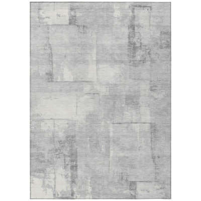 8' X 10' Gray And Silver Geometric Washable Indoor Outdoor Area Rug