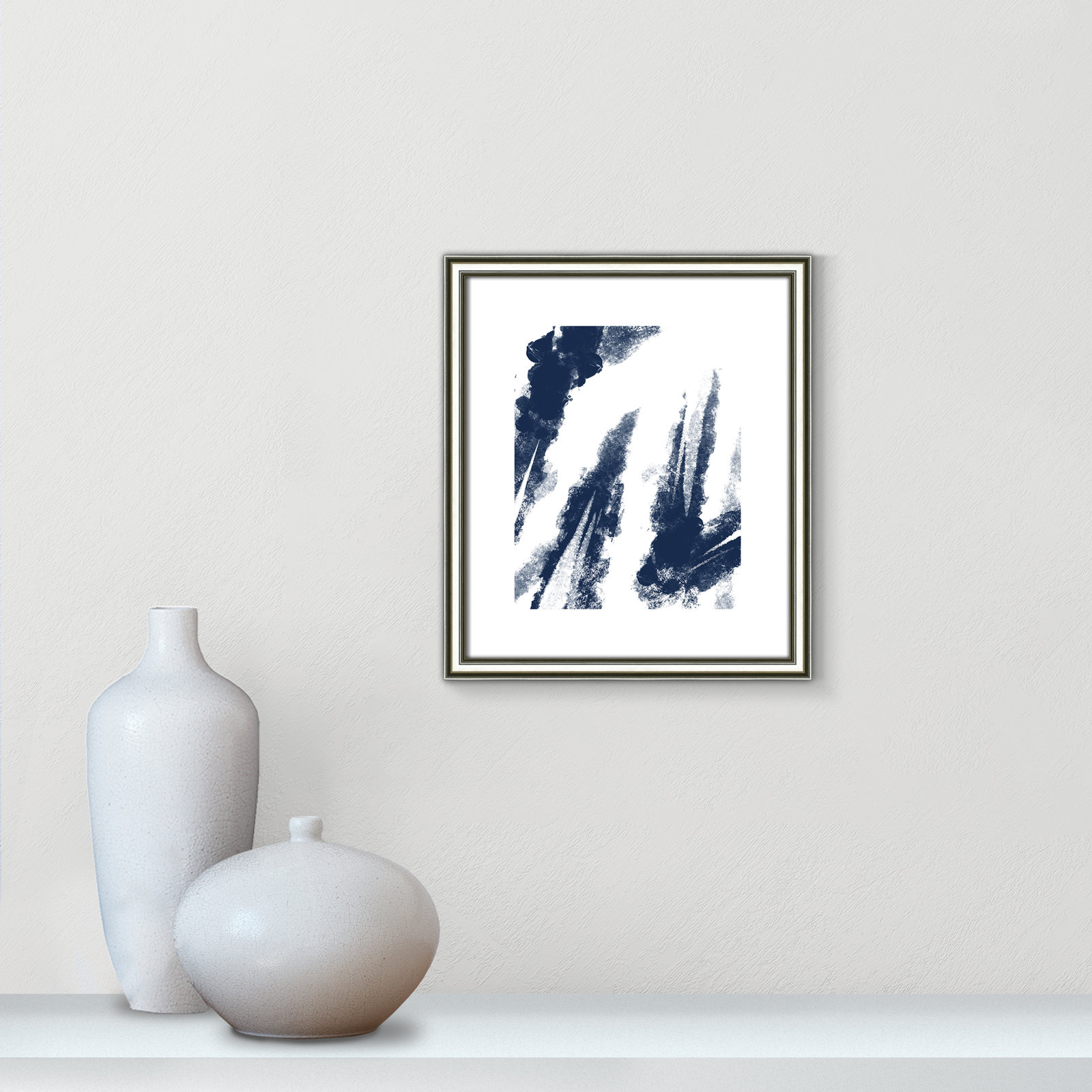 Ferne "Navy Striking Seams 2" Print, 15" H x 13" W x 0.88" D, Silver Framed Paper